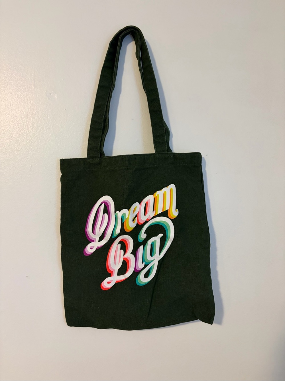 Canvas Tote Bag with "Dream Big" Graphic - Black
